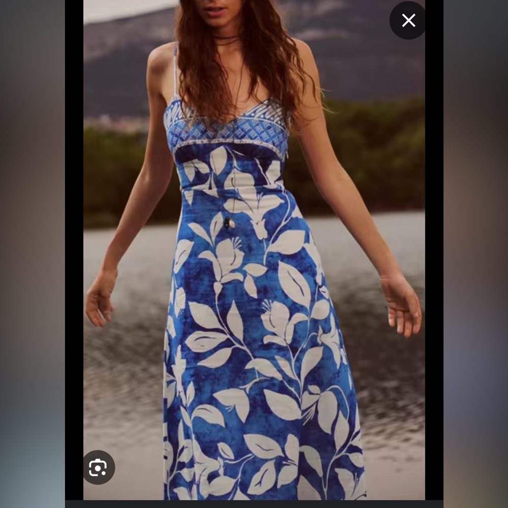 Blue Floral Linen Dress